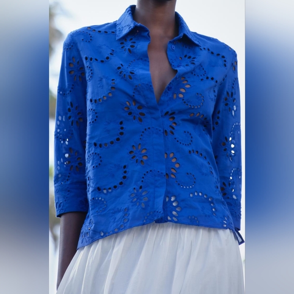ZARA ZW COLLECTION EMBROIDERED POPLIN SHIRT - Picture 2 of 11